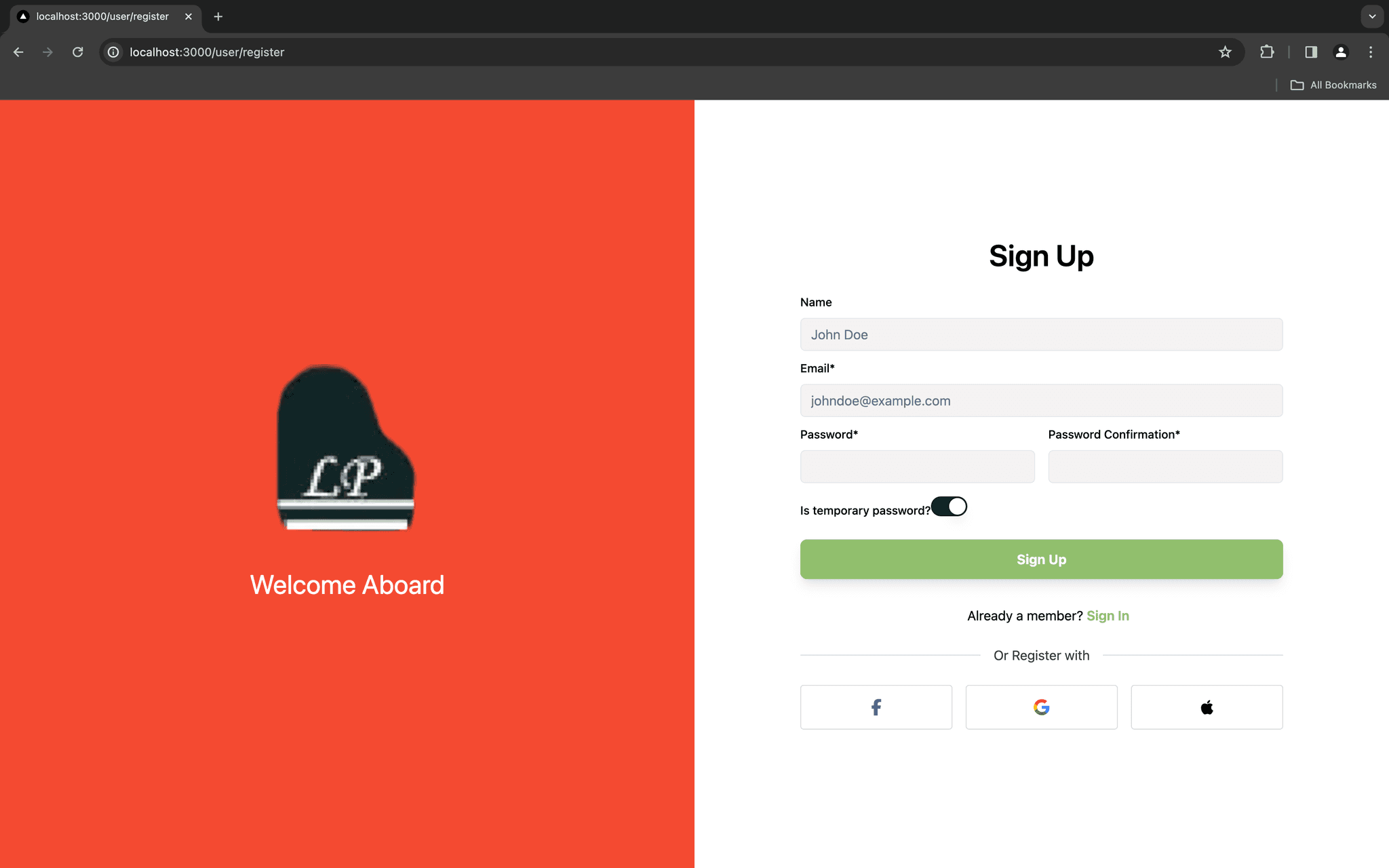 Sign Up Page