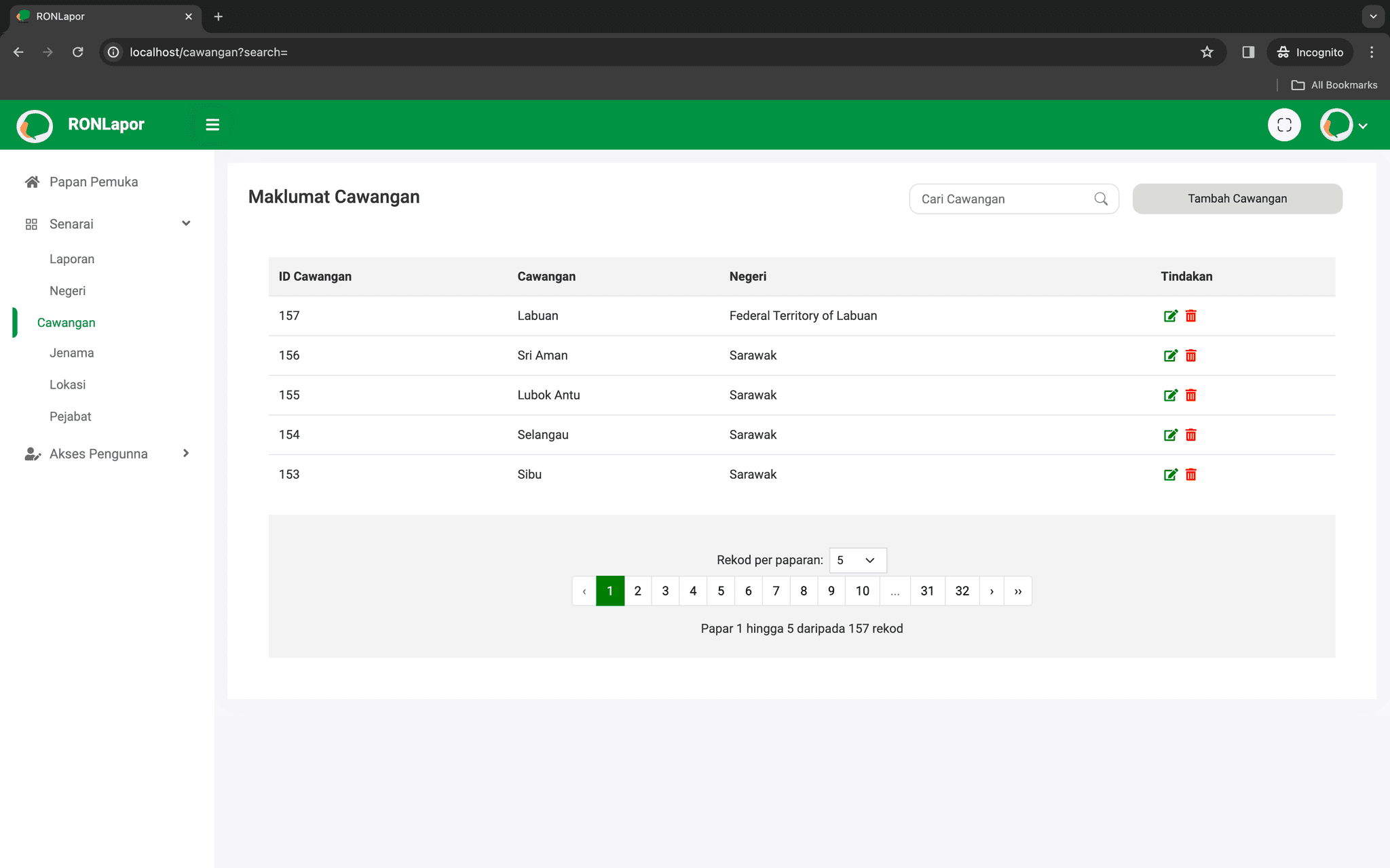 Resources CRUD Page